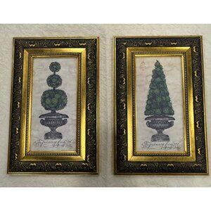 Limited Edition Topiary Fig prints by Kathryn Clarke Gold & Black Frames Vintage